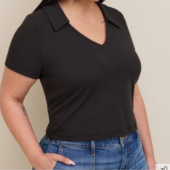 New torrid black Rib Collared V-Neck Crop Tee top shirt size 4X plus size 26 - Picture 1 of 6